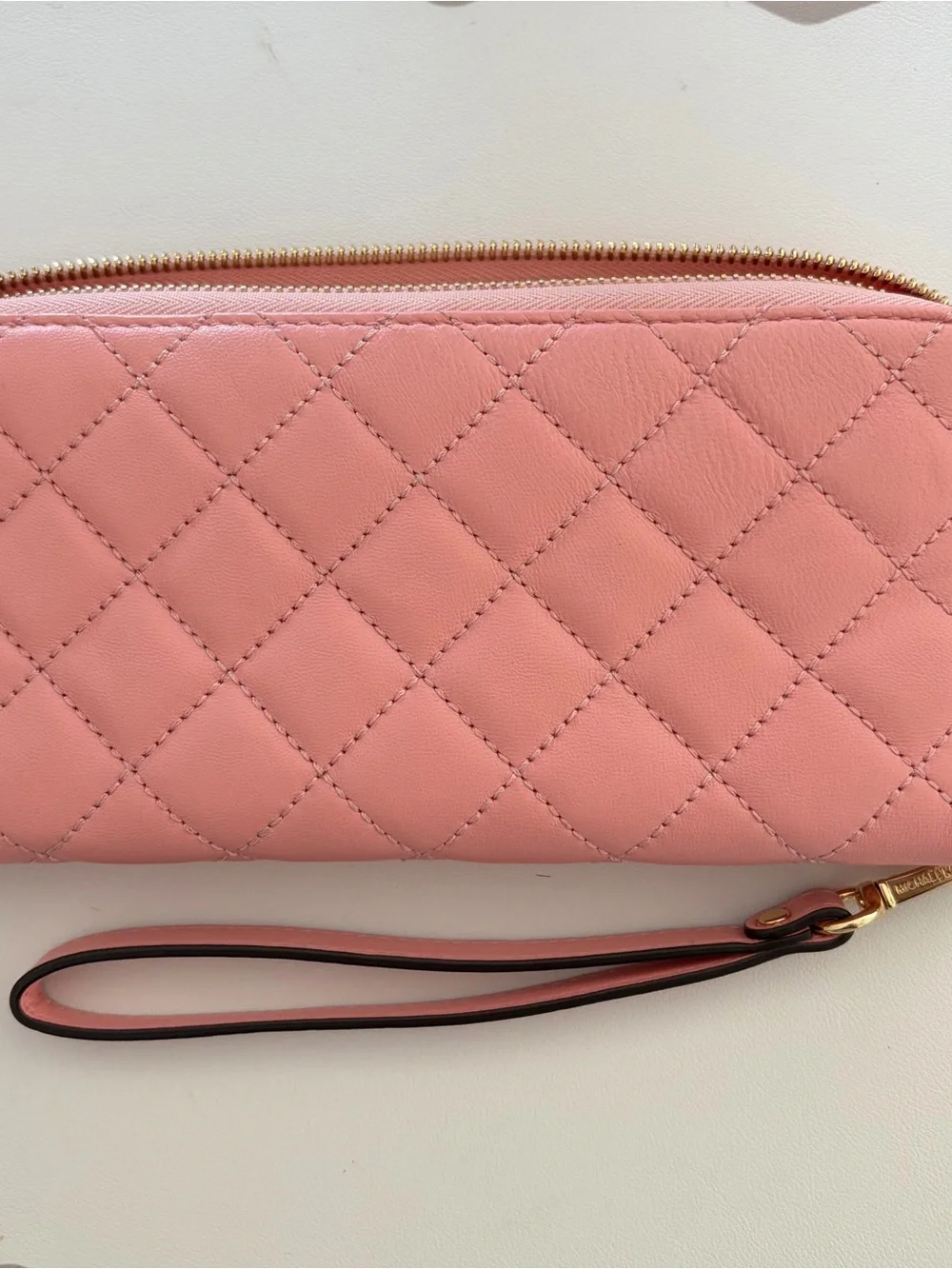 Michael Kors Quilted Rose Pink Leather Wristlet with Gold hardware